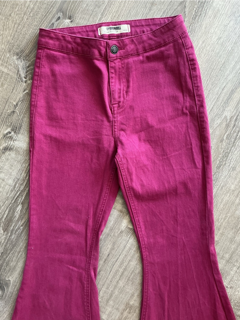 Rock & Roll Bargain Button Bell Mid-rise Raspberry Jeans - Picture 4 of 11